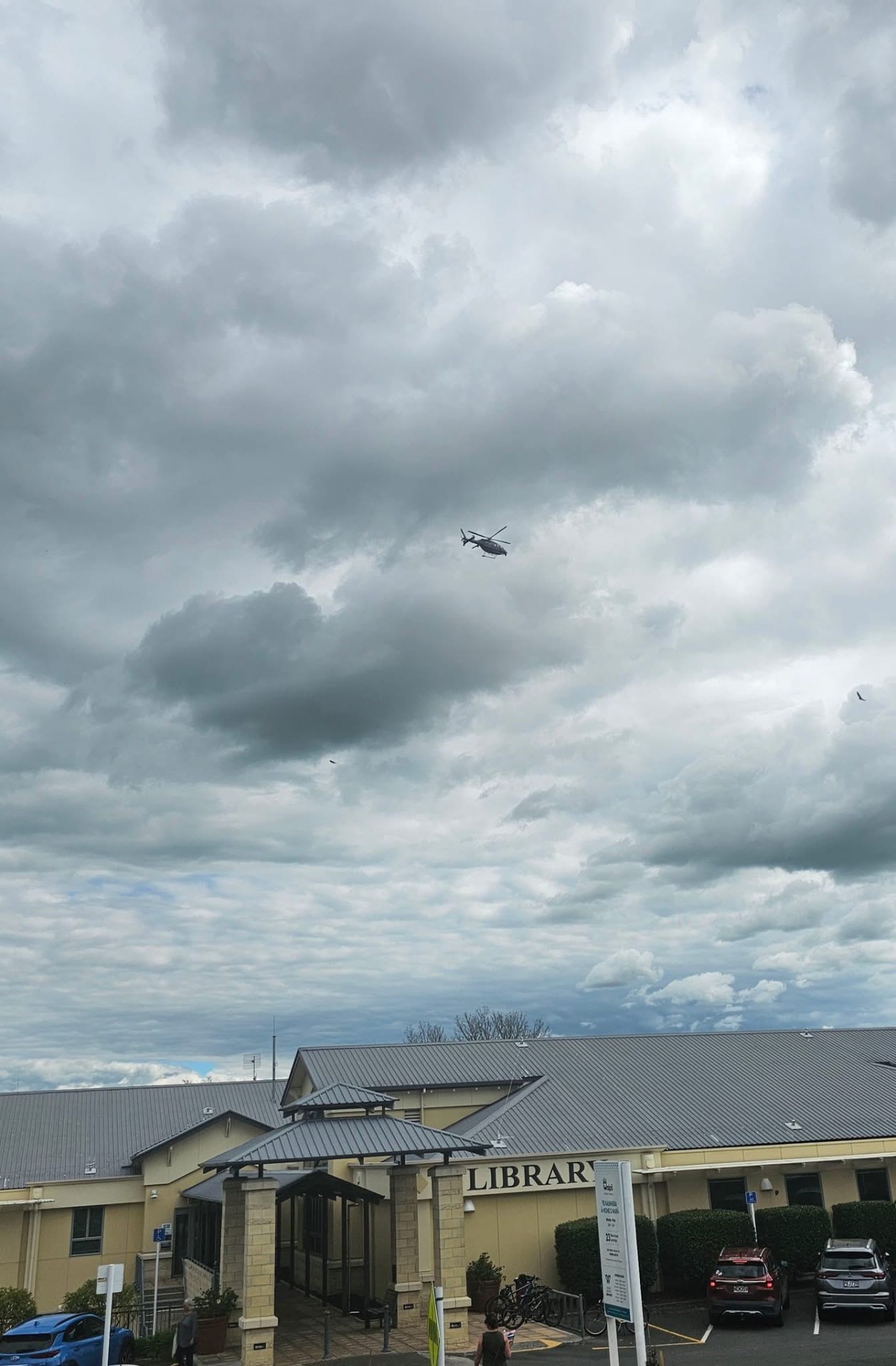The police Eagle helicopter in the sky above Cambridge